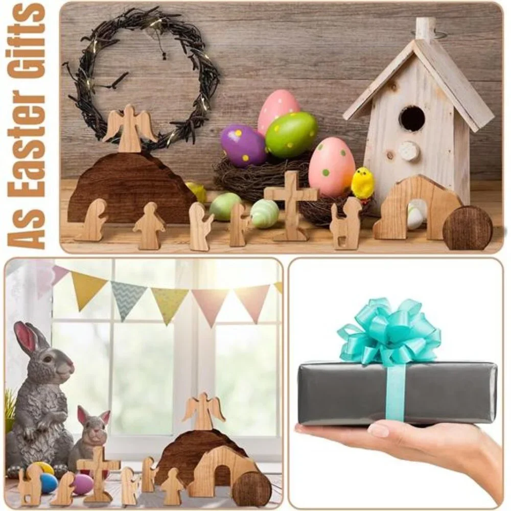 10 Pcs Easter Decorations - Easter Scene -Wooden Decoration